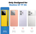 Clear hard back case compatibility guide showing fit for Realme GT 7T 5G and not compatible with other models