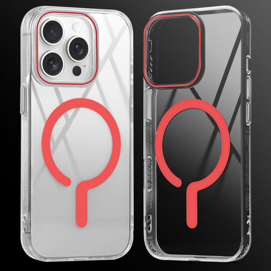 Crystal Clear Airbag Bumper MagSafe Compatible Back Case For Apple iPhone 14 Pro Max with Metal Finish Buttons