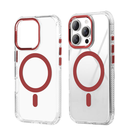 Premium Crystal Clear Hard Back Case For Apple iPhone 16 Pro with Strong MagSafe Magnet & Colored Metal finish Ring Camera Protection