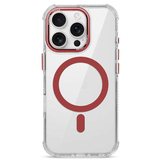 Premium Crystal Clear Hard Back Case For Apple iPhone 15 Pro Max with Strong MagSafe Magnet & Colored Metal finish Ring Camera Protection