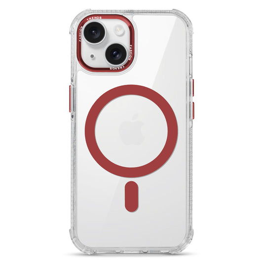 Premium Crystal Clear Hard Back Case For Apple iPhone 14 with Strong MagSafe Magnet & Colored Metal finish Ring Camera Protection