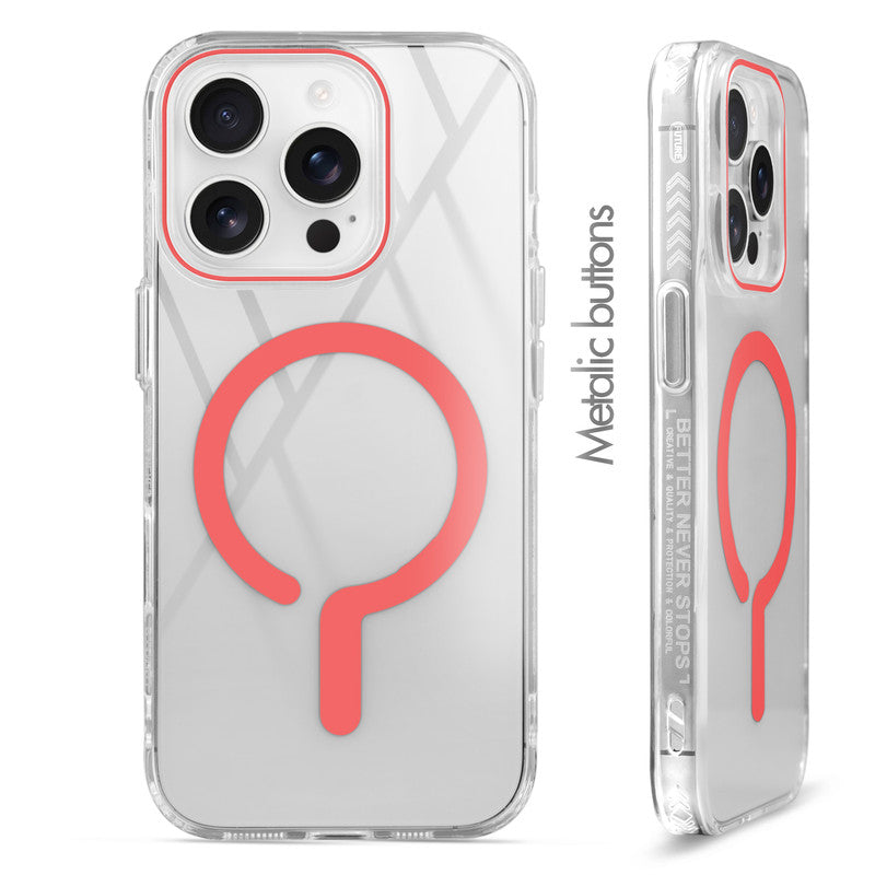 Crystal Clear Airbag Bumper Wireless Charging Support Compatible Back Case For Apple iPhone 13 Pro Max with Metal Finish Buttons