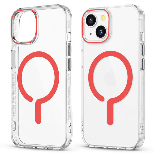 Crystal Clear Magnetic Back Case for Apple iPhone 14 with Air Cushion Bumper & Metal Finish Buttons
