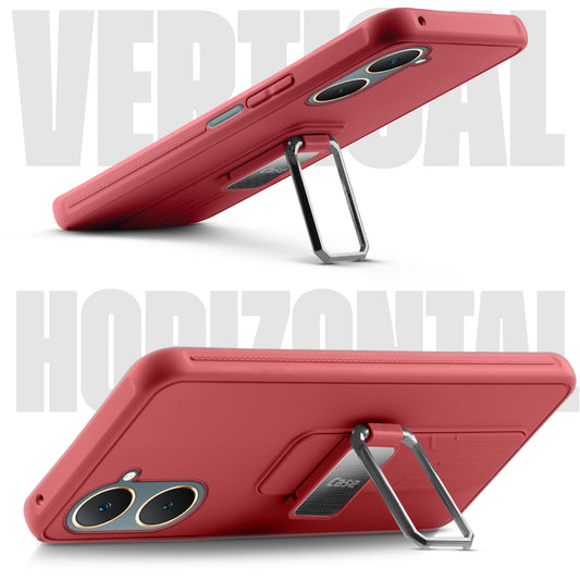 Premium Silicone Case with Metal Kickstand and Camera Protection Back Cover For Vivo Y18