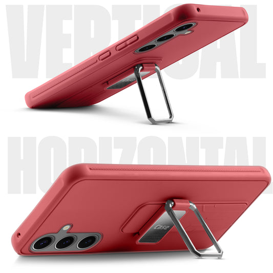Premium Silicone Case with Metal Kickstand and Camera Protection Back Cover For Samsung S24 FE 5G