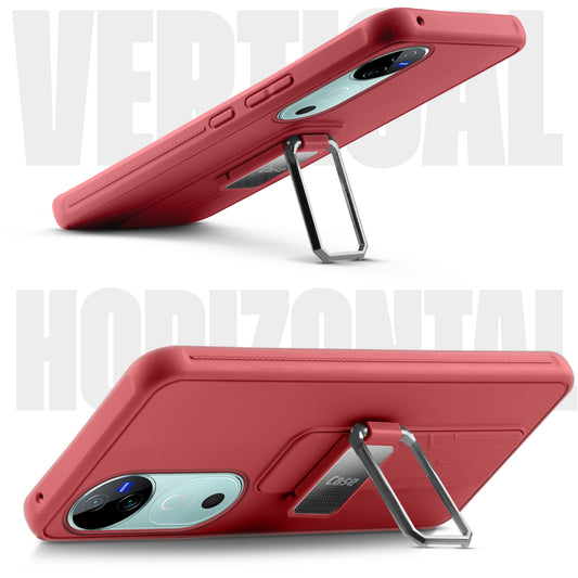 Premium Silicone Case with Metal Kickstand and Camera Protection Back Cover For Vivo V40 5G
