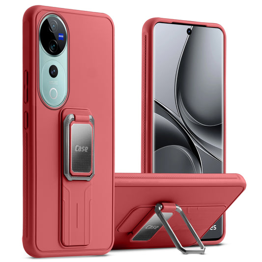 Premium Silicone Case with Metal Kickstand and Camera Protection Back Cover For Vivo V40 Pro 5G