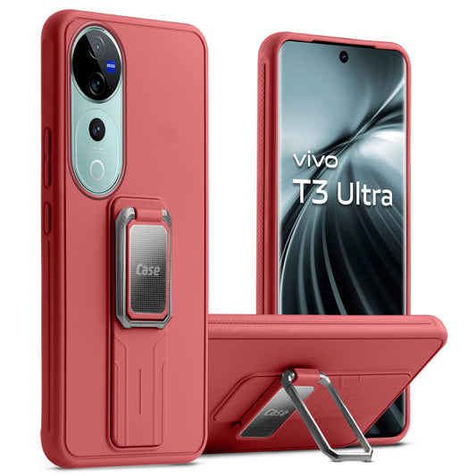 Premium Silicone Case with Metal Kickstand and Camera Protection Back Cover For Vivo T3 Ultra 5G