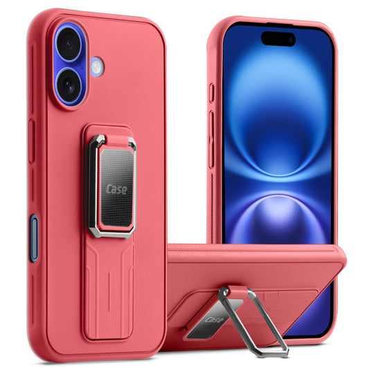 Premium Silicone Case with Metal Kickstand and Camera Protection Back Cover For Apple iPhone 16