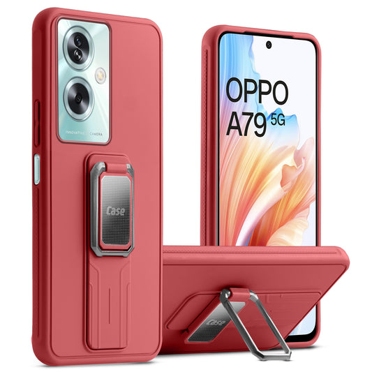 Premium Silicone Case with Metal Kickstand and Camera Protection Back Cover For Oppo A79 5G