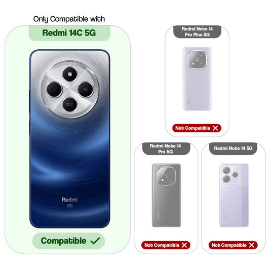 Crystal Clear Anti-Yellow Transparent Back Cover Case With Camera Ring Protection for Redmi 14C 5G