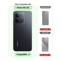 Clear hard back case compatibility guide showing fit for Redmi 15C 5G and not compatible with other models