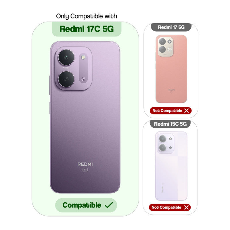 Compatibility comparison image showing Redmi 17C 5G supported, while other models are not compatible.