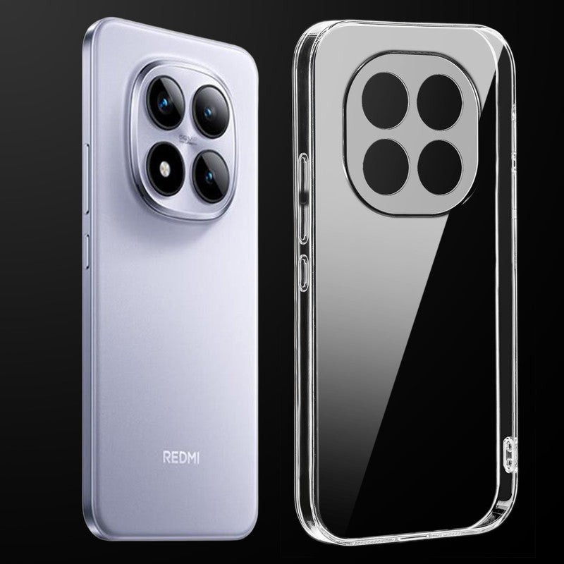 Transparent anti-yellow hard back case fitted on Redmi Note 15 Pro 5G showing full back coverage and camera protection