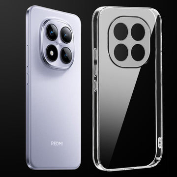 Transparent anti-yellow hard back case fitted on Redmi Note 15 Pro 5G showing full back coverage and camera protection