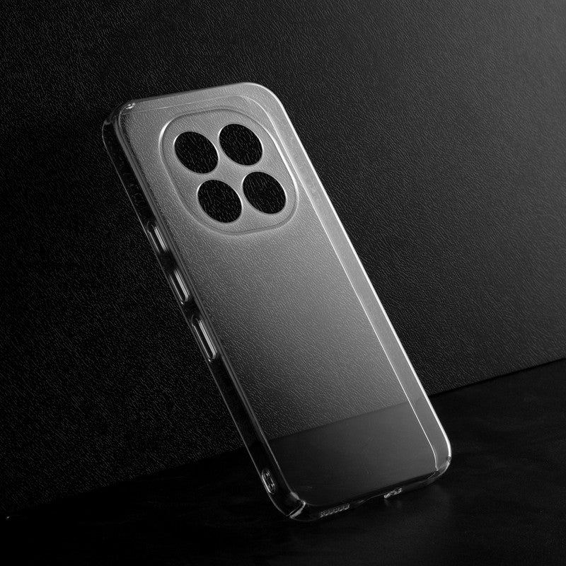 Crystal clear anti-yellow hard back case for Redmi Note 15 Pro Plus 5G placed on surface showing slim profile and precise camera cutouts