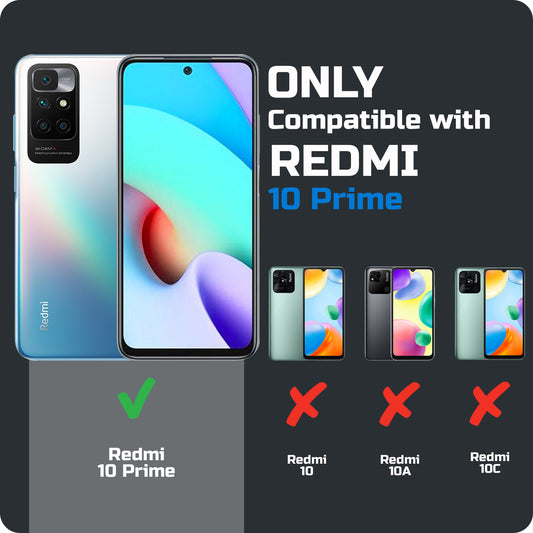 Clear hard back case compatibility guide showing fit for Redmi 10 Prime and not compatible with other models