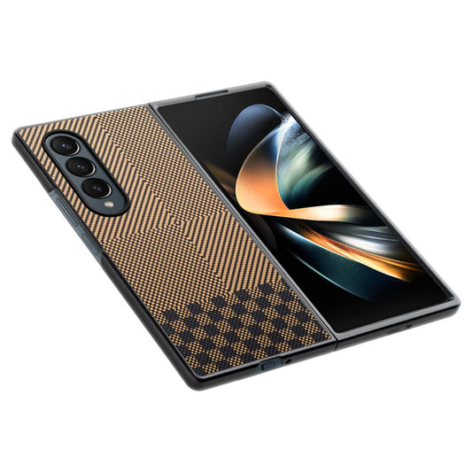 Carbon Fiber TPU Back Cover for Samsung Z Fold 4 with Checkered Printed Designs