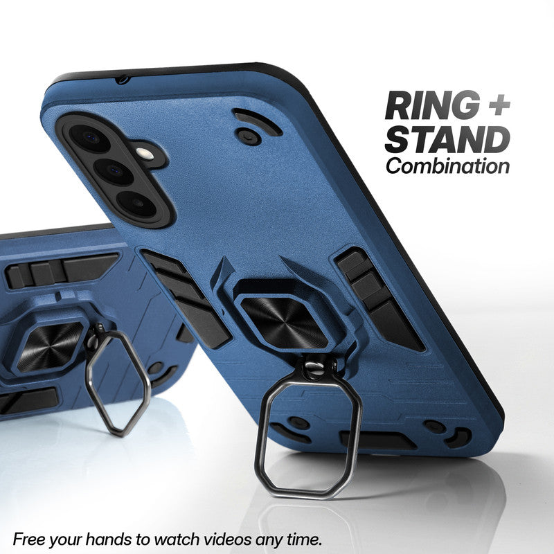 Samsung A27 5G case with foldable ring stand for hands-free viewing in kickstand position
