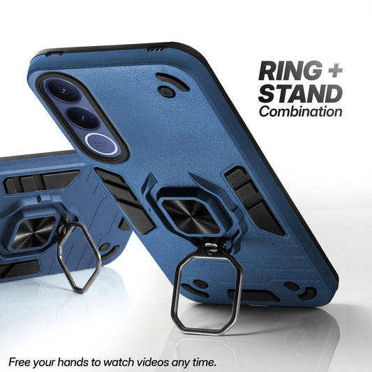 Dual Layer Shockproof Back Cover with 360° Rotatable Ring Grip & Impact Resistant Frame for Vivo V70 FE 5G