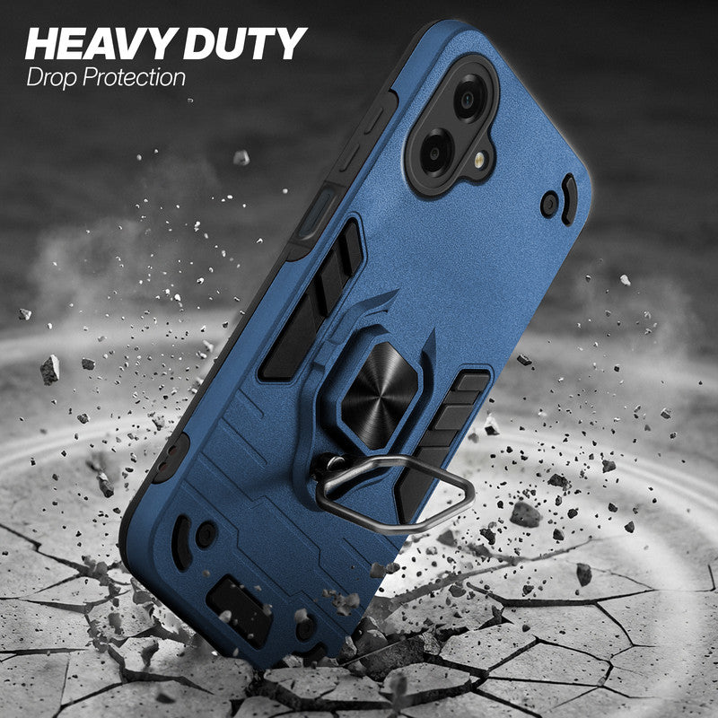 Samsung M07 protective case illustrating impact drop protection with an impact-resistant frame.