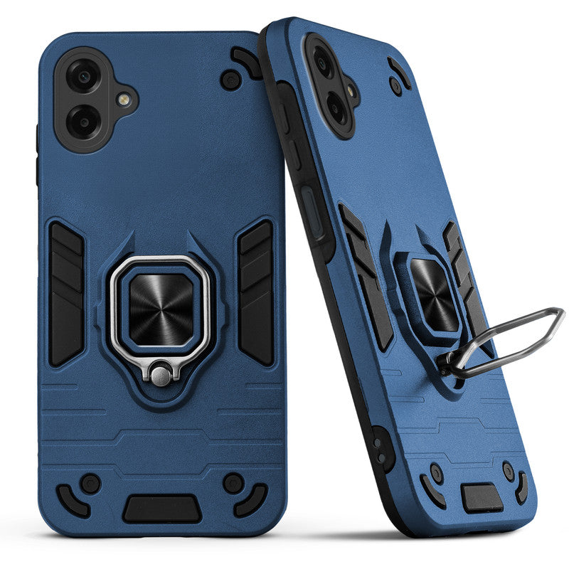 Back view of Samsung M07 case highlighting the built-in rotating metal ring holder