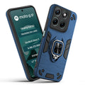 Front and back view of Motorola G37 5G fitted with a protective case and ring grip