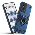 Front and back view of Motorola Moto G96 5G fitted with a protective case and ring grip