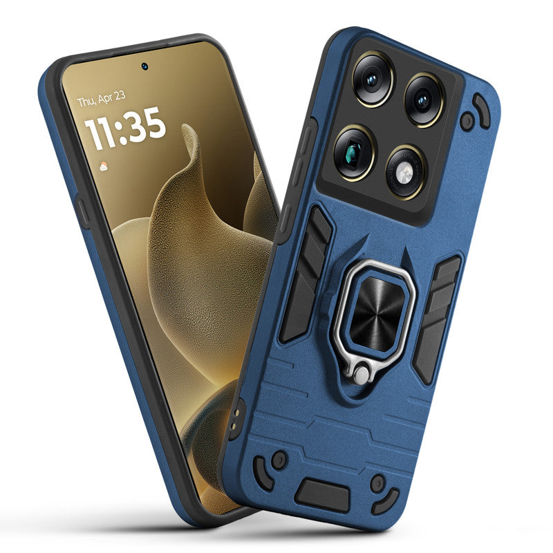 Front and back view of otorola Signature fitted with a protective case and ring grip