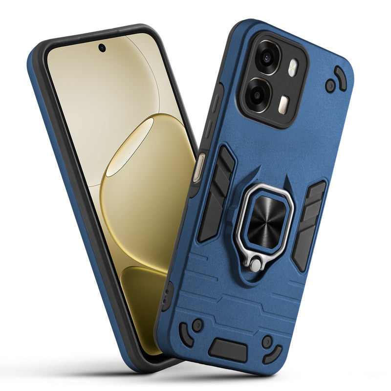Front and back view of Oppo A6 Pro 5G fitted with a protective case and ring grip