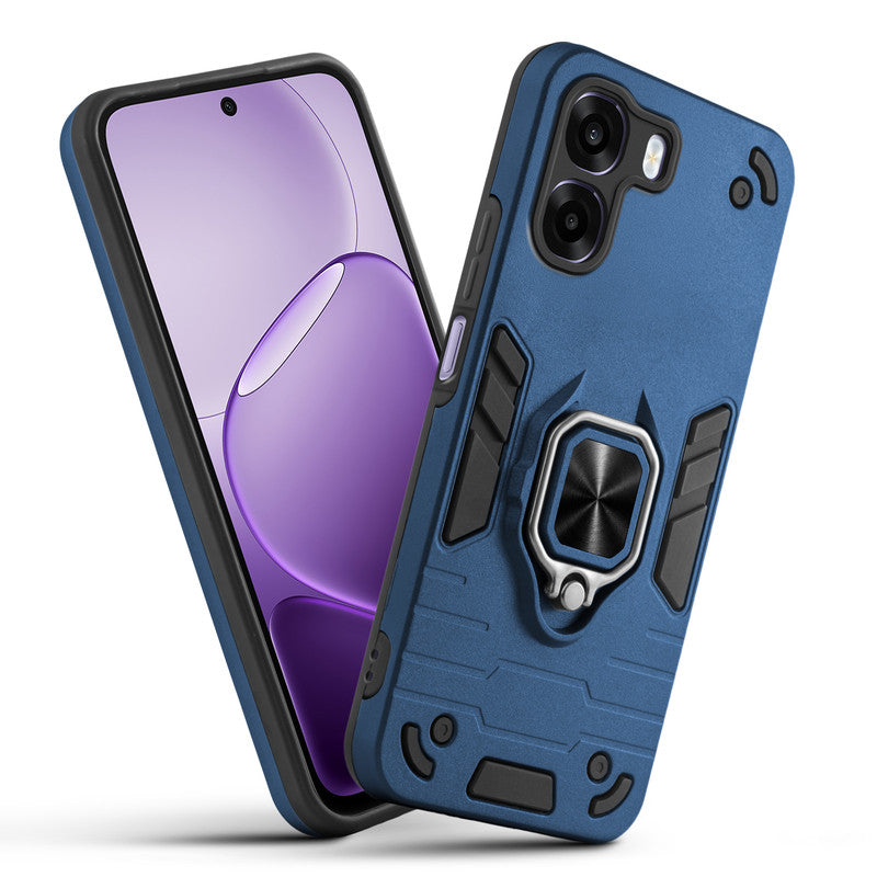 Front and back view of Oppo A6s 5G fitted with a protective case and ring grip