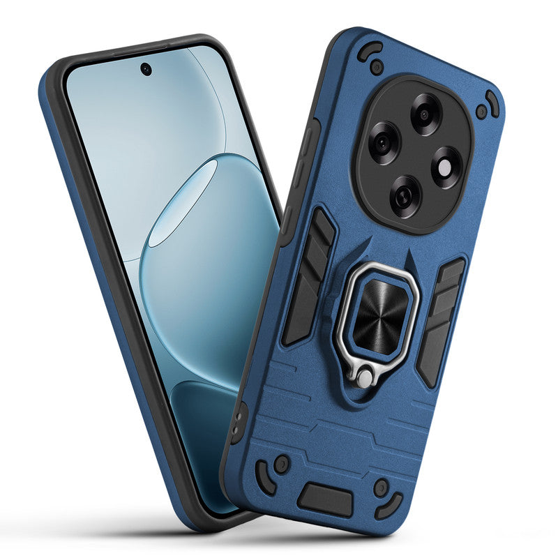 Front and back view of Oppo F31 Pro 5G fitted with a protective case and ring grip