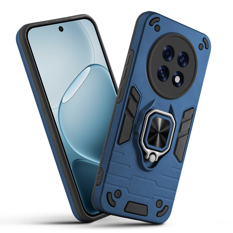 Front and back view of Oppo F31 Pro Plus 5G fitted with a protective case and ring grip