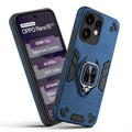 Front and back view of Oppo Reno 16 5G fitted with a protective case and ring grip