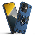 Front and back view of POCO X8 5G fitted with a protective case and ring grip