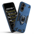 Front and back view of Poco C85x 5G fitted with a protective case and ring grip