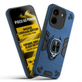 Front and back view of Poco X8 Power 5G fitted with a protective case and ring grip