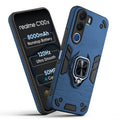 Front and back view of Realme C100x 5G fitted with a protective case and ring grip