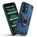 Front and back view of Realme C85 5G fitted with a protective case and ring grip