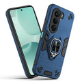 Front and back view of Realme P4x 5G fitted with a protective case and ring grip