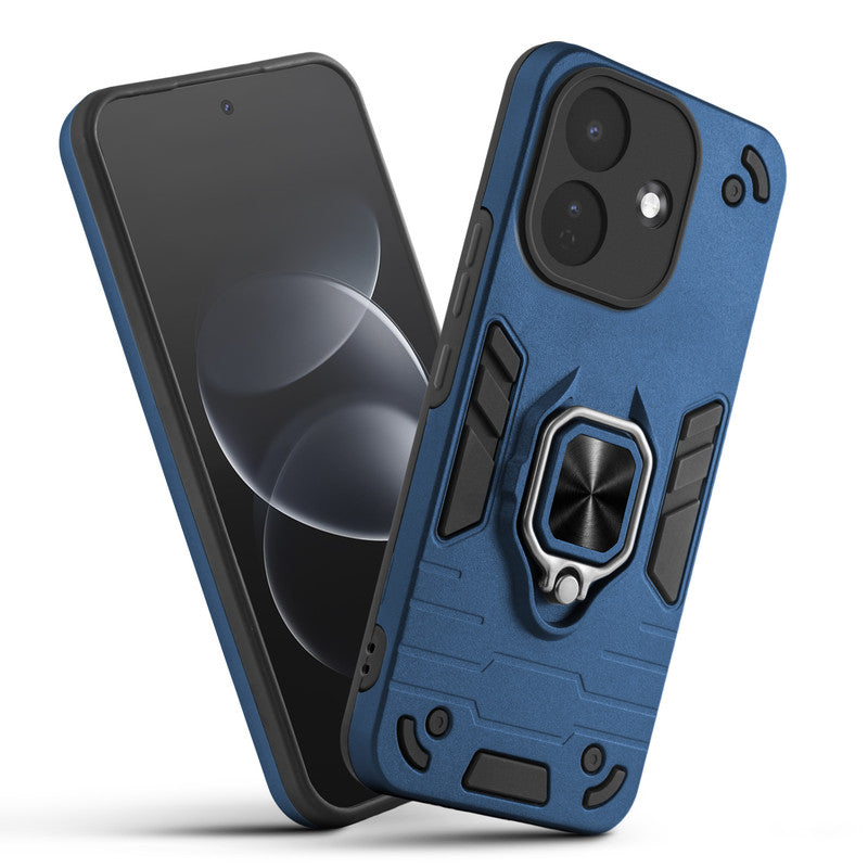 Front and back view of Redmi Note 17 Pro 5G fitted with a protective case and ring grip