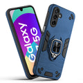Front and back view of Samsung F17 5G fitted with a protective case and ring grip