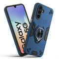 Front and back view of Samsung M17 5G fitted with a protective case and ring grip