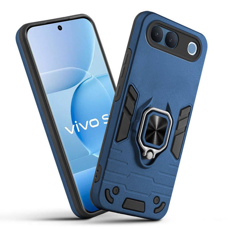 Front and back view of Vivo S2 5G fitted with a protective case and ring grip