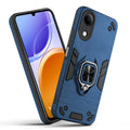 Front and back view of Vivo T5e 5G fitted with a protective case and ring grip