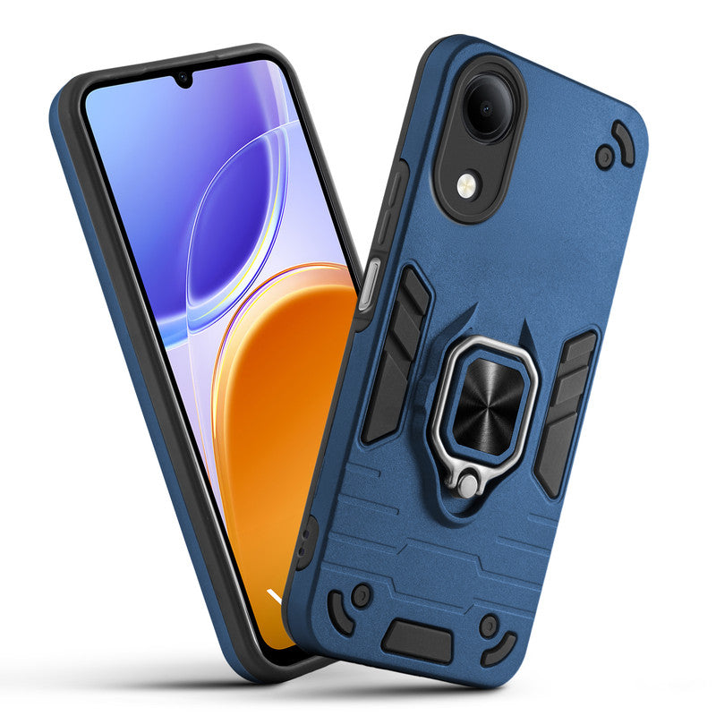 Front and back view of Vivo T5e 5G fitted with a protective case and ring grip