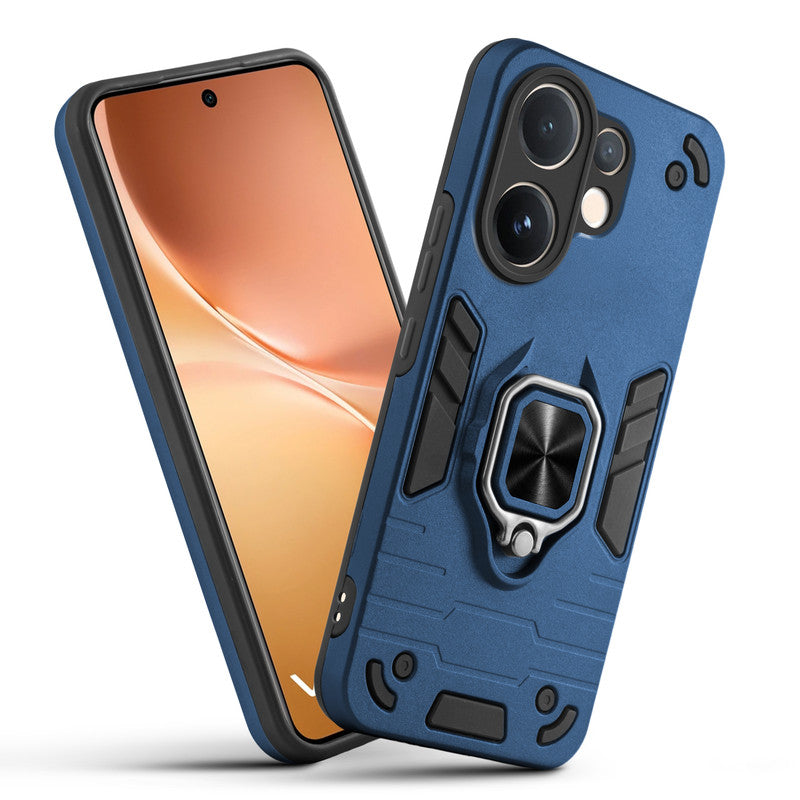 Front and back view of Vivo V60 5G fitted with a protective case and ring grip