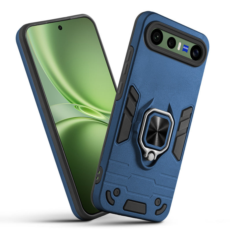 Front and back view of Vivo X300 FE 5G fitted with a protective case and ring grip