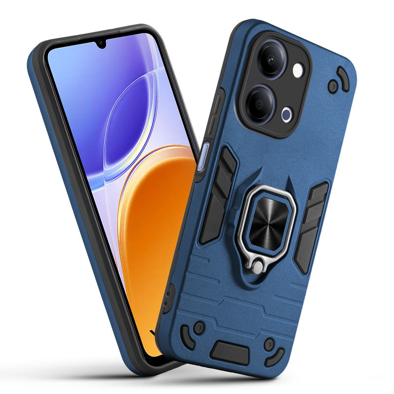 Front and back view of Vivo Y05 4G fitted with a protective case and ring grip