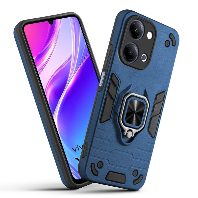 Front and back view of Vivo Y11 5G fitted with a protective case and ring grip
